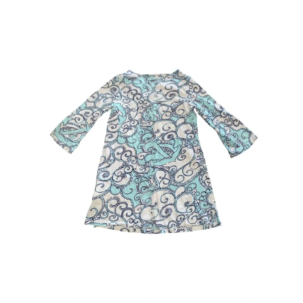 Lilly Pulitzer Girls Blue Anchor Paisley Cotton Dress Lace Neck L 8-10 76005